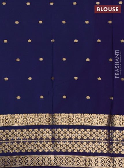 Semi mysore silk saree teal green and navy blue with zari woven buttas and long zari woven border
