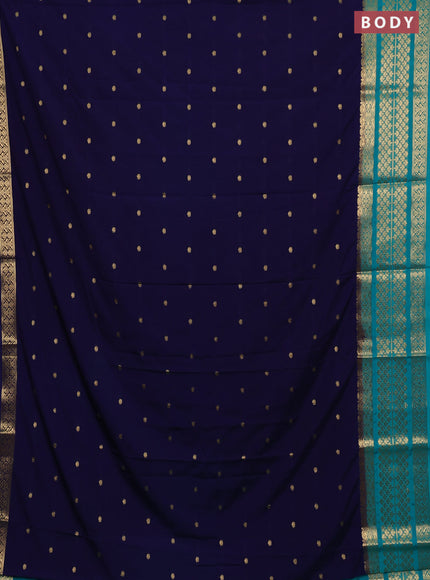 Semi mysore silk saree navy blue and teal green with zari woven buttas and long zari woven border