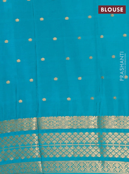Semi mysore silk saree navy blue and teal green with zari woven buttas and long zari woven border