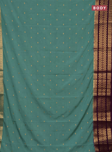 Semi mysore silk saree pastel green and purple with zari woven buttas and long zari woven border