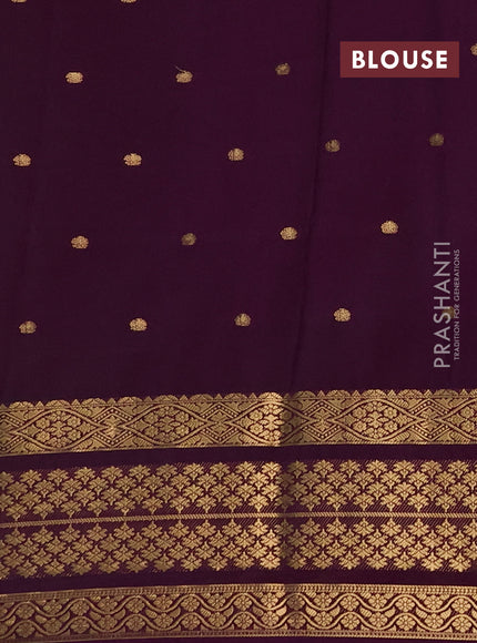 Semi mysore silk saree pastel green and purple with zari woven buttas and long zari woven border