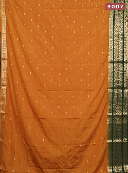 Semi mysore silk saree mustard yellow and green with zari woven buttas and long zari woven border