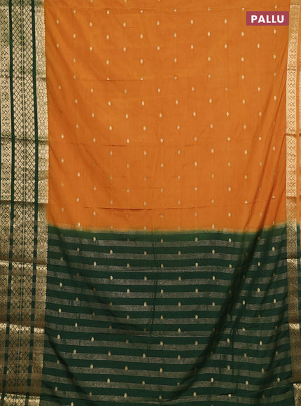 Semi mysore silk saree mustard yellow and green with zari woven buttas and long zari woven border