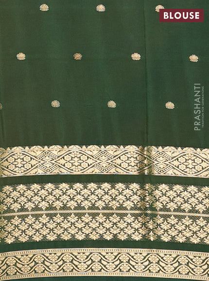 Semi mysore silk saree mustard yellow and green with zari woven buttas and long zari woven border