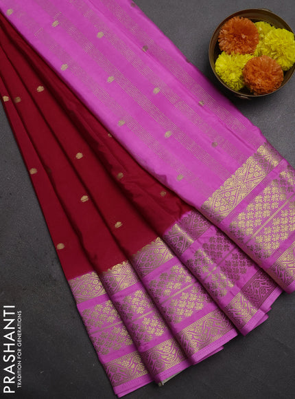 Semi mysore silk saree red and light pink with zari woven buttas and long zari woven border