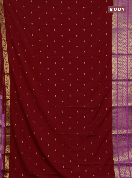 Semi mysore silk saree red and light pink with zari woven buttas and long zari woven border