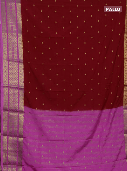 Semi mysore silk saree red and light pink with zari woven buttas and long zari woven border