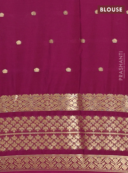 Semi mysore silk saree peach orange and wine shade with zari woven buttas and long zari woven border