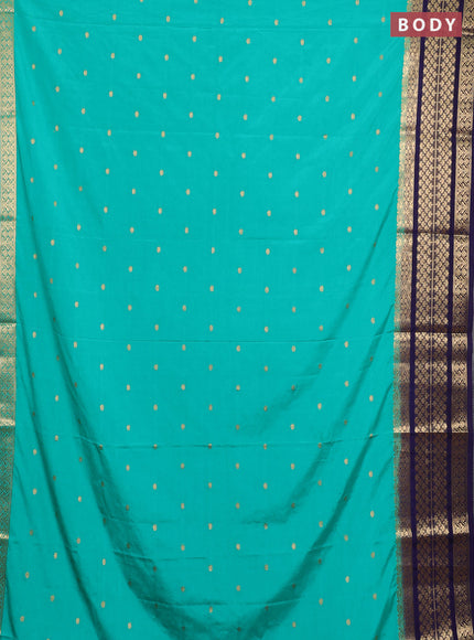 Semi mysore silk saree teal green and navy blue with zari woven buttas and long zari woven border