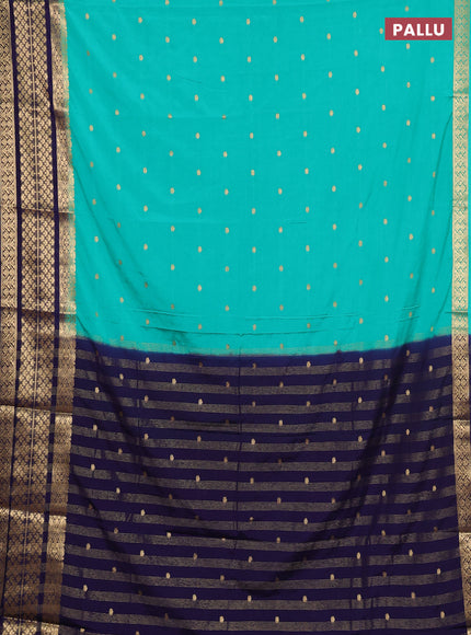 Semi mysore silk saree teal green and navy blue with zari woven buttas and long zari woven border