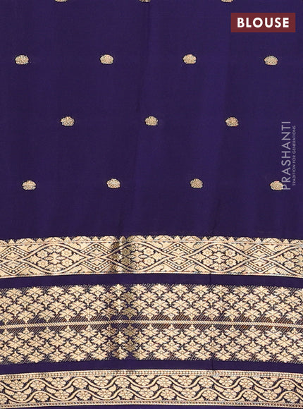 Semi mysore silk saree teal green and navy blue with zari woven buttas and long zari woven border