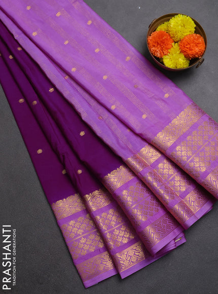 Semi mysore silk saree purple and light pink with zari woven buttas and long zari woven border