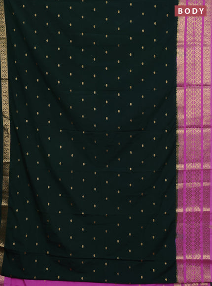 Semi mysore silk saree bottle green and light pink with zari woven buttas and long zari woven border