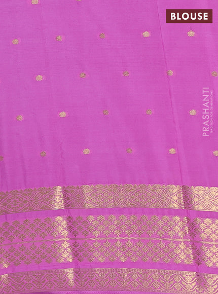 Semi mysore silk saree bottle green and light pink with zari woven buttas and long zari woven border