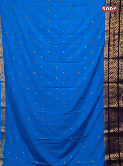 Semi mysore silk saree cs blue and deep violet with zari woven buttas and long zari woven border