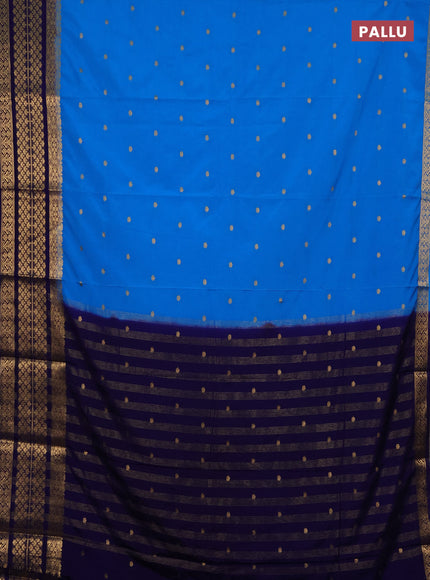 Semi mysore silk saree cs blue and deep violet with zari woven buttas and long zari woven border