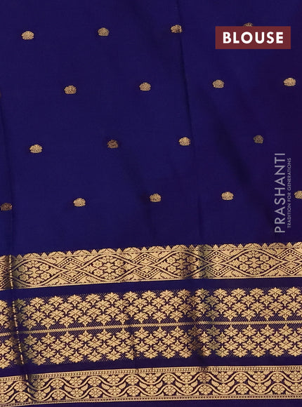 Semi mysore silk saree cs blue and deep violet with zari woven buttas and long zari woven border