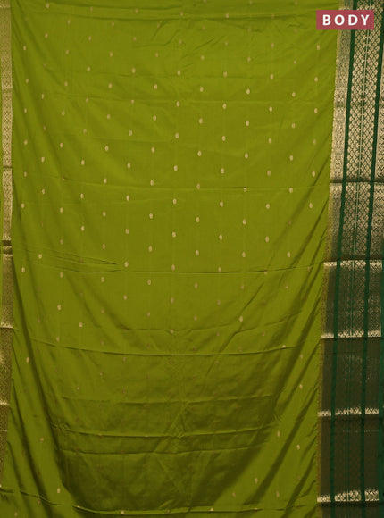 Semi mysore silk saree lime green and green with zari woven buttas and long zari woven border
