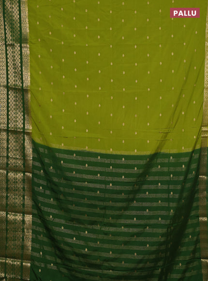 Semi mysore silk saree lime green and green with zari woven buttas and long zari woven border