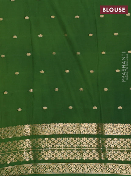 Semi mysore silk saree lime green and green with zari woven buttas and long zari woven border