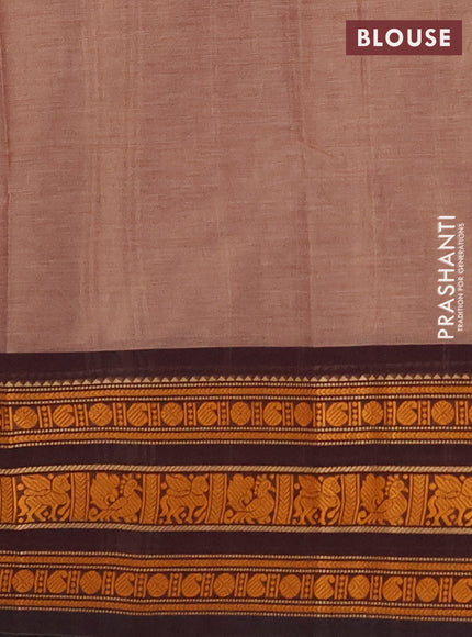 Chettinad cotton saree chikku shade and black with thread woven buttas and thread woven border