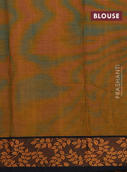 Chettinad cotton saree dark mustard and black with thread woven buttas and thread woven border