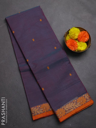 Chettinad cotton saree dual shade of blue and mustard yellow with thread woven buttas and thread woven border