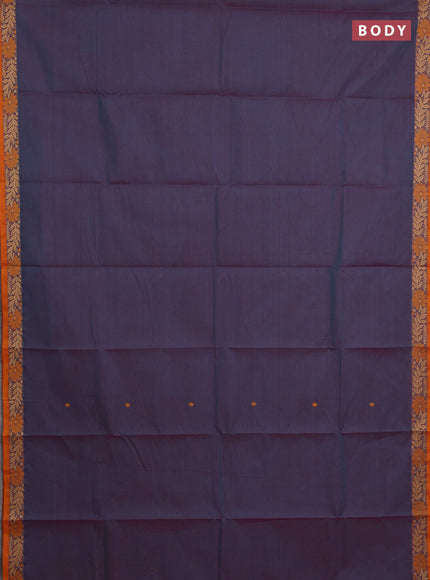 Chettinad cotton saree dual shade of blue and mustard yellow with thread woven buttas and thread woven border