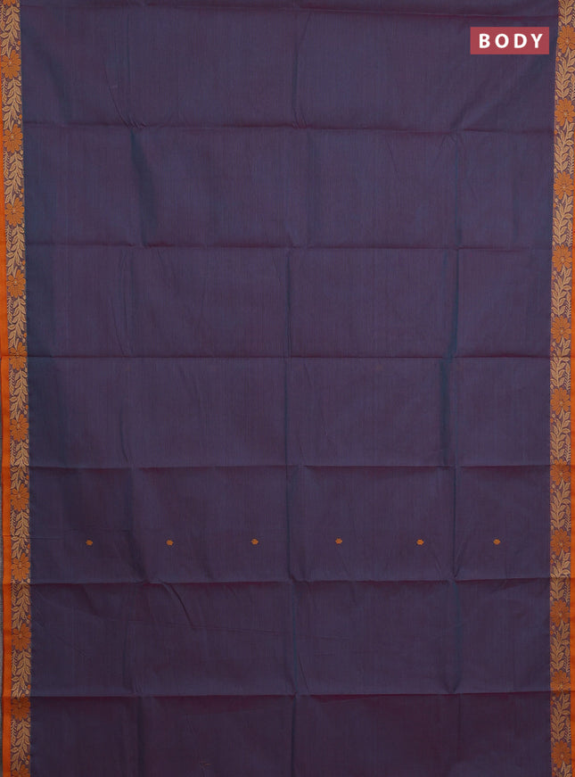 Chettinad cotton saree dual shade of blue and mustard yellow with thread woven buttas and thread woven border
