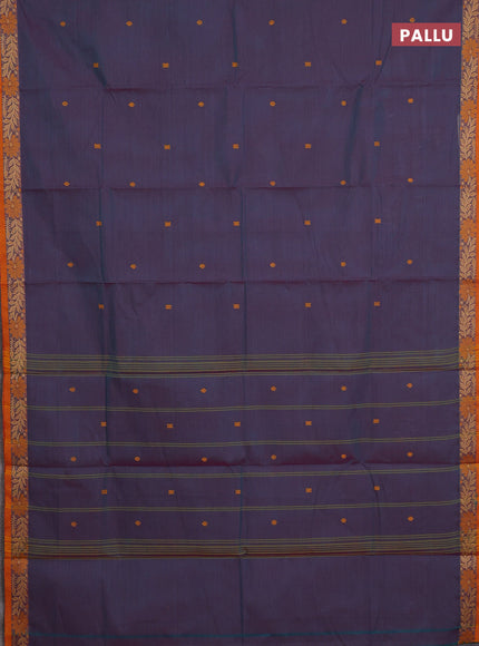 Chettinad cotton saree dual shade of blue and mustard yellow with thread woven buttas and thread woven border