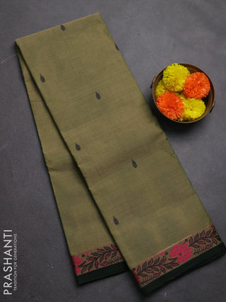 Chettinad cotton saree elaichi green and bottle green with thread woven buttas and thread woven border