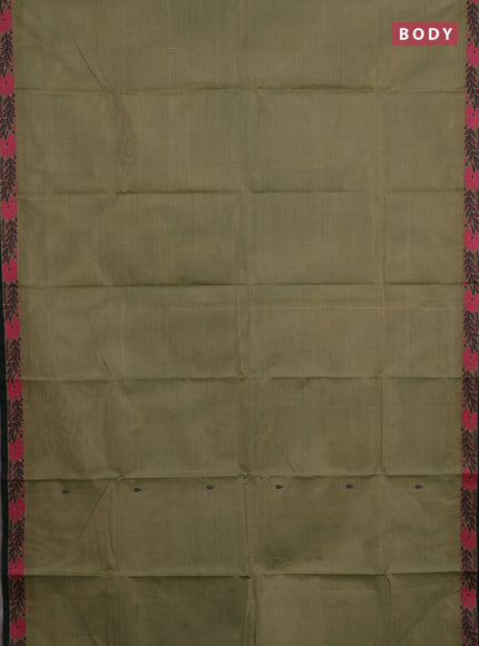 Chettinad cotton saree elaichi green and bottle green with thread woven buttas and thread woven border