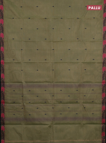 Chettinad cotton saree elaichi green and bottle green with thread woven buttas and thread woven border