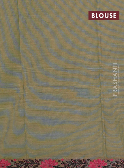 Chettinad cotton saree elaichi green and bottle green with thread woven buttas and thread woven border