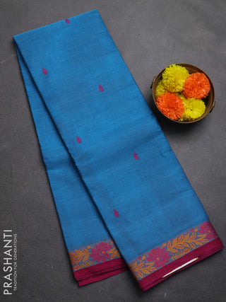 Chettinad cotton saree cs blue and pink with thread woven buttas and small thread woven border