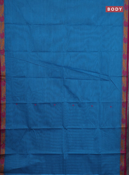 Chettinad cotton saree cs blue and pink with thread woven buttas and small thread woven border