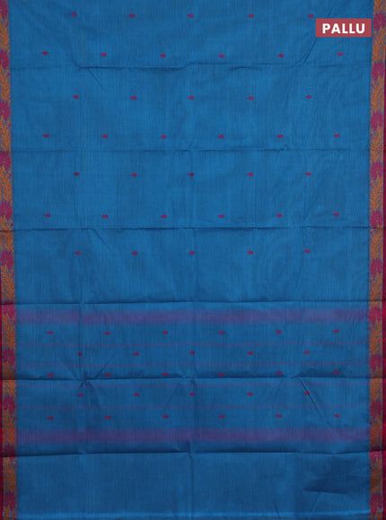 Chettinad cotton saree cs blue and pink with thread woven buttas and small thread woven border