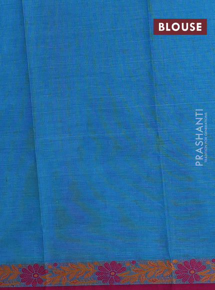 Chettinad cotton saree cs blue and pink with thread woven buttas and small thread woven border