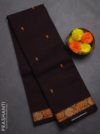 Chettinad cotton saree coffee brown with thread woven buttas and small thread woven border