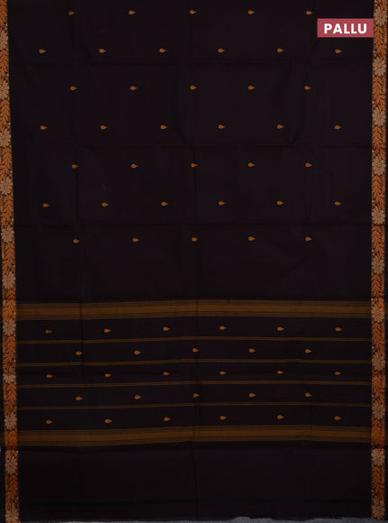 Chettinad cotton saree coffee brown with thread woven buttas and small thread woven border