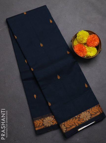 Chettinad cotton saree peacock green with thread woven buttas and small thread woven border
