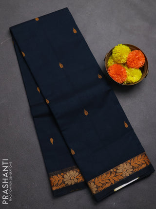 Chettinad cotton saree peacock green with thread woven buttas and small thread woven border