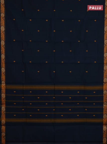 Chettinad cotton saree peacock green with thread woven buttas and small thread woven border