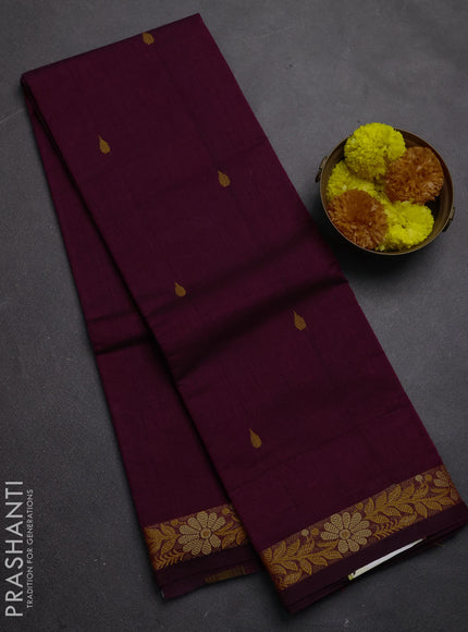 Chettinad cotton saree magenta pink with thread woven buttas and small thread woven border