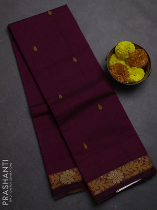 Chettinad cotton saree magenta pink with thread woven buttas and small thread woven border