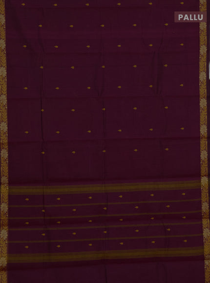 Chettinad cotton saree magenta pink with thread woven buttas and small thread woven border
