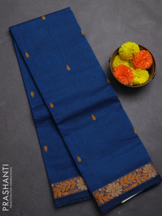 Chettinad cotton saree peacock blue with thread woven buttas and small thread woven border