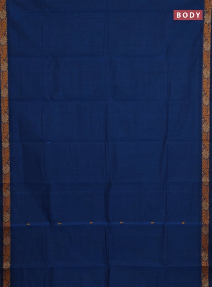 Chettinad cotton saree peacock blue with thread woven buttas and small thread woven border