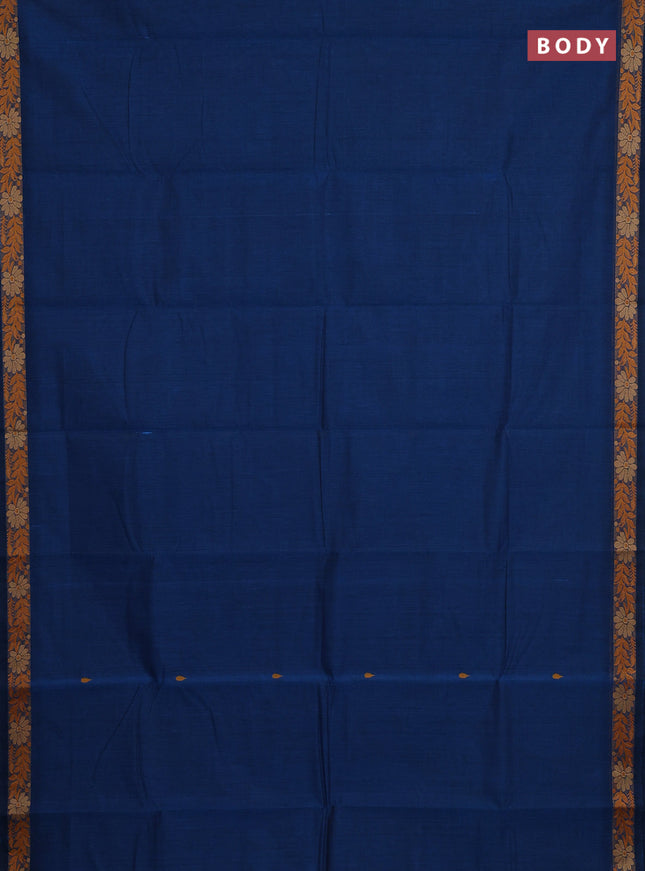 Chettinad cotton saree peacock blue with thread woven buttas and small thread woven border