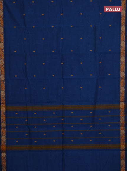 Chettinad cotton saree peacock blue with thread woven buttas and small thread woven border